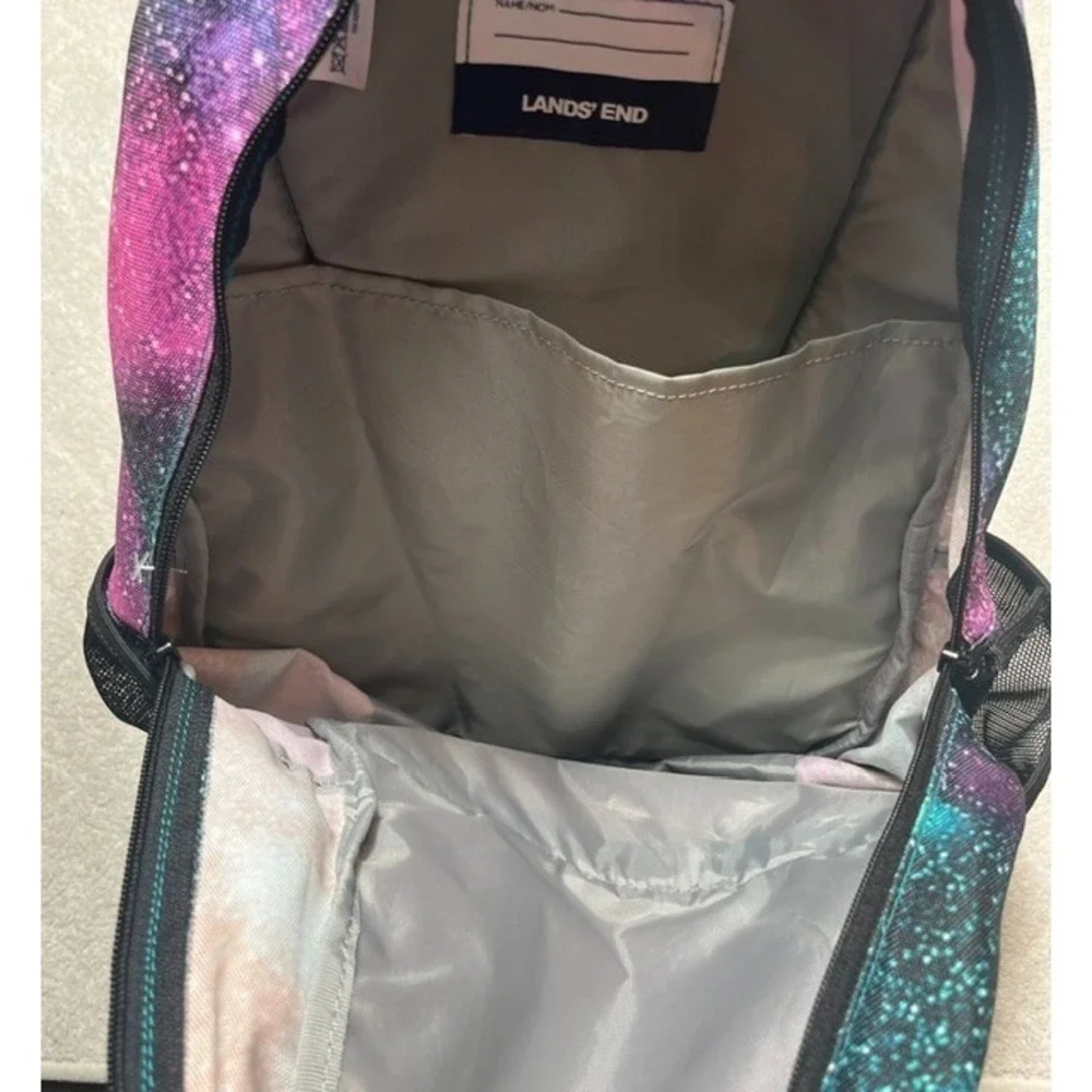 Lands' End Backpack Vibrant Pink And Teal Galaxy Mesh Water Bottle Pockets -2002